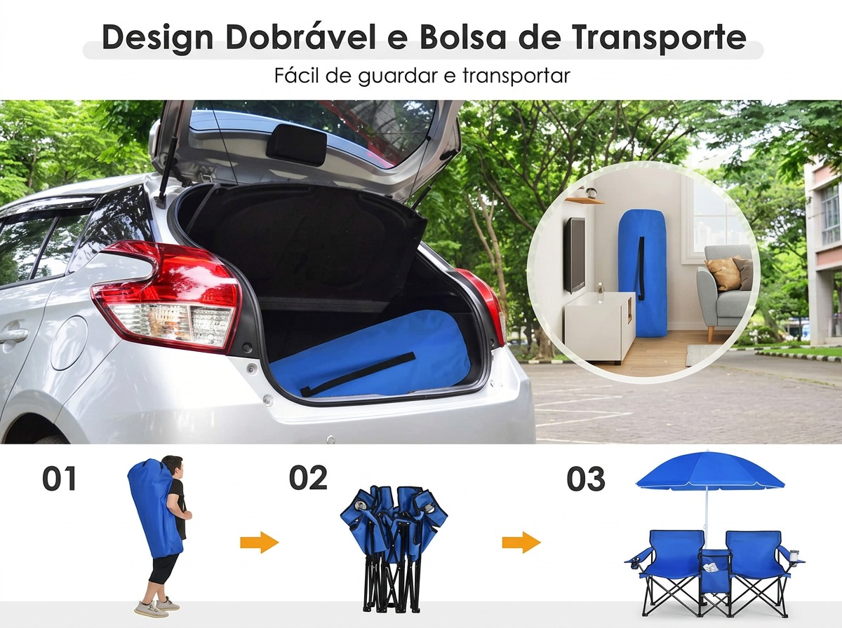 Design dobrável e saco de transporte: dobra em três passos e leva-se ao ombro