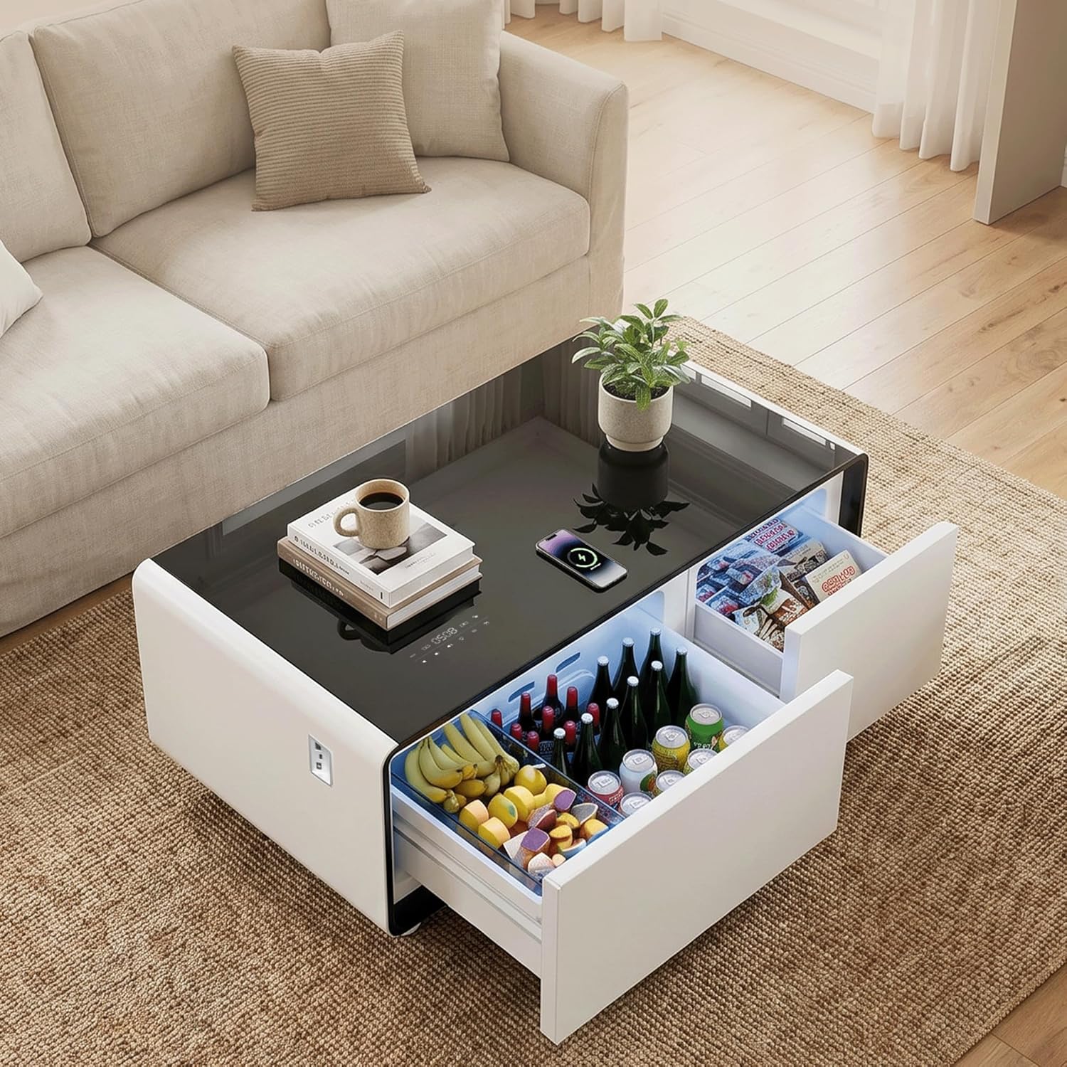 MESA INTELIGENTE COM FRIGOBAR E SOM BLUETOOTH – OFERTA SÓ HOJE