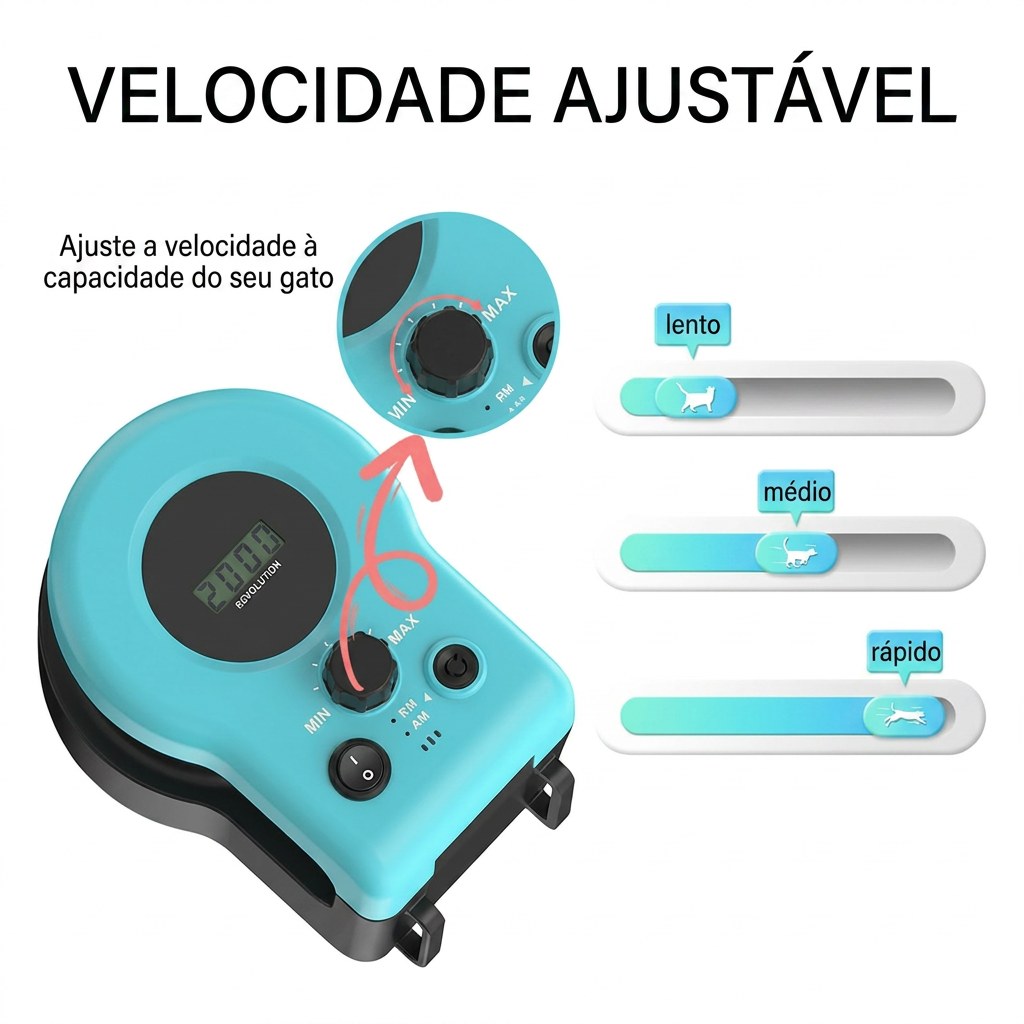 Velocidade ajustável ao seu gato