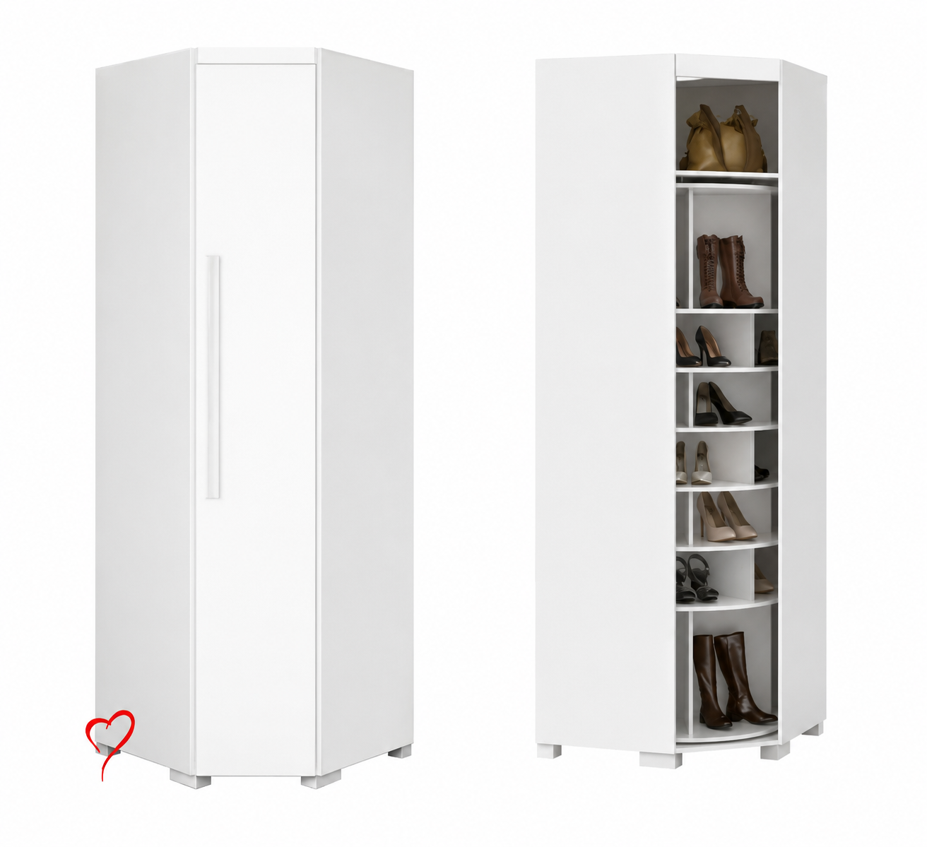 Sapateira de Canto Giratória em MDF — 7 Prateleiras Branco 240 cm