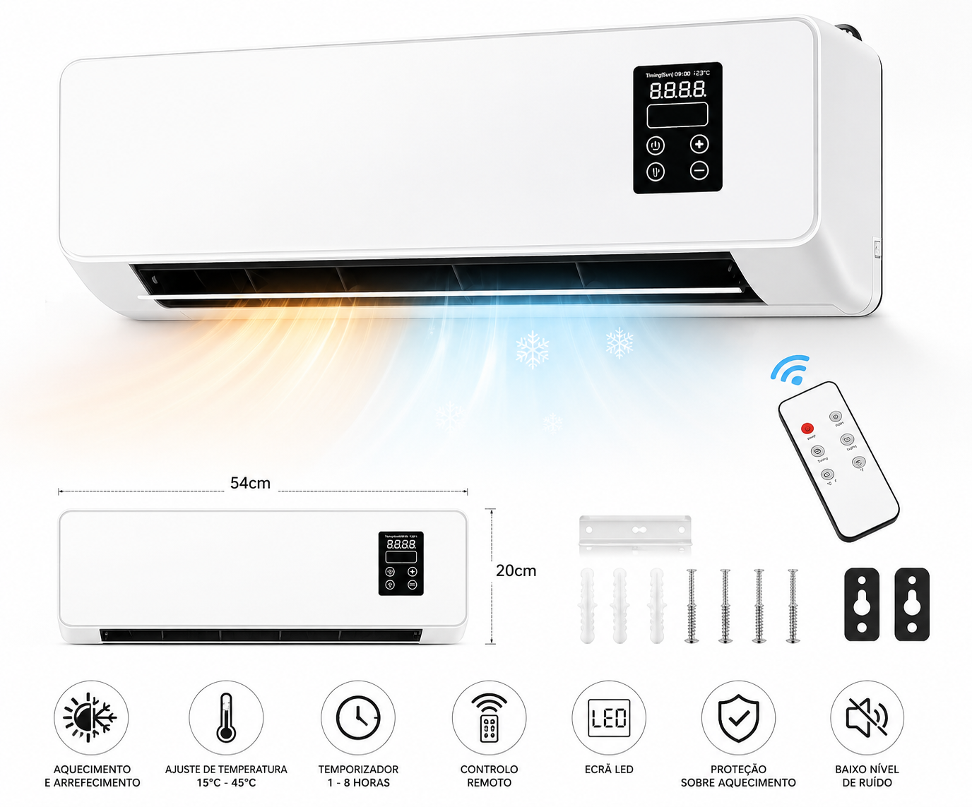 Climatizador de Ar Portátil 2 em 1 — Refresca no Verão e Aquece no Inverno, com Comando e Visor LED