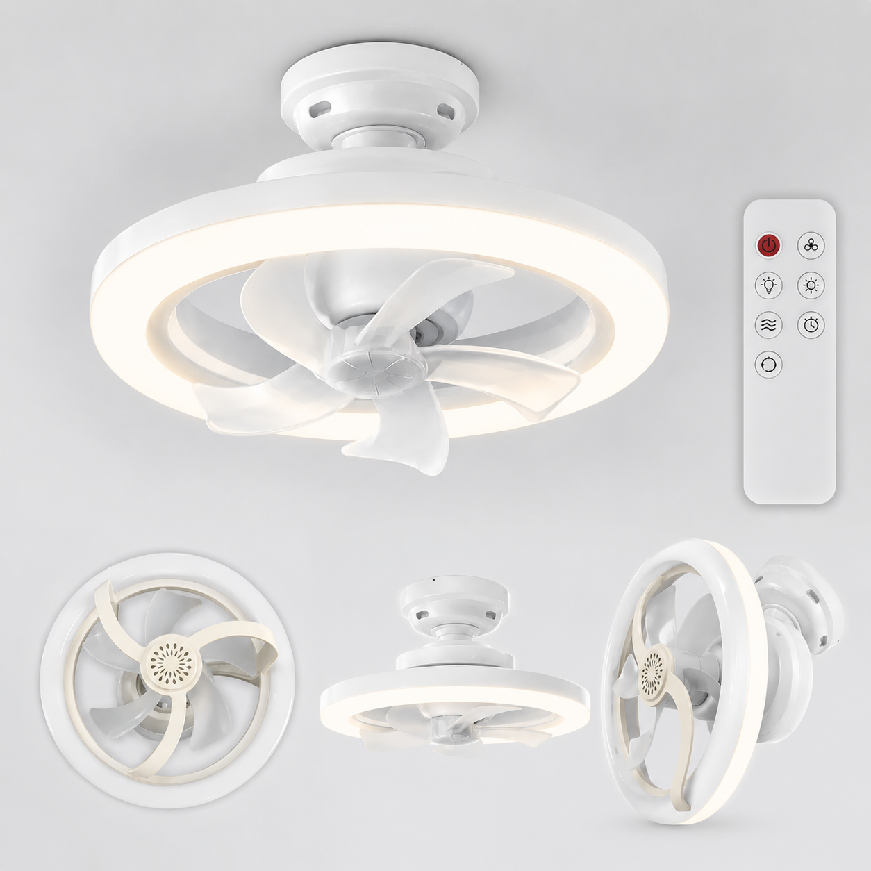 Luminária e Ventilador de Teto LED 34W — 2 em 1, 3 Velocidades, Luz Ajustável e Comando à Distância