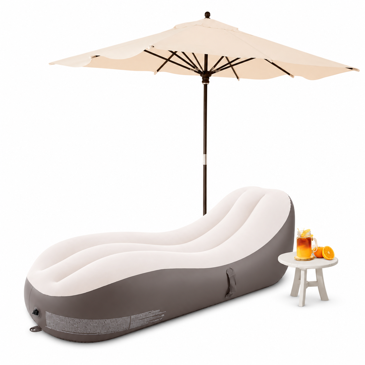 Espreguiçadeira Inflável Automática + Guarda-Sol — Bomba Recarregável Embutida, Design Ergonómico (183 cm)