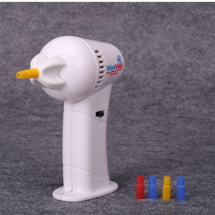 Limpador de ouvidos WaxVac com as várias ponteiras de silicone coloridas