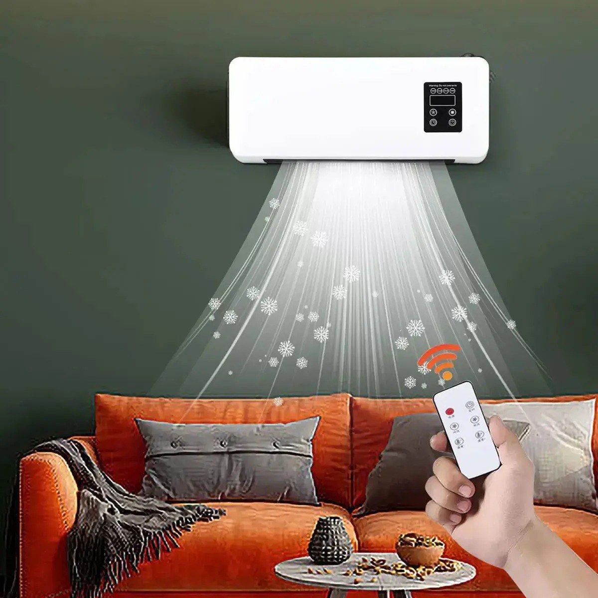 Climatizador a refrescar a sala no verão, com comando