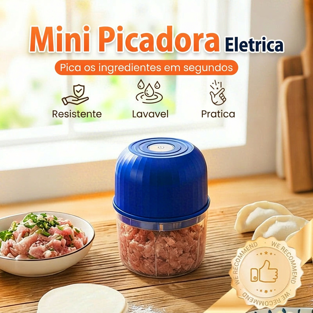 Mini picadora elétrica que pica os ingredientes em segundos