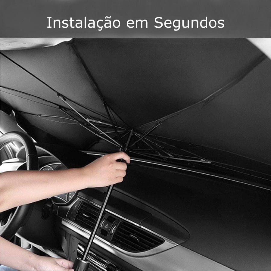 Instalação do pára-sol em segundos atrás do volante do carro