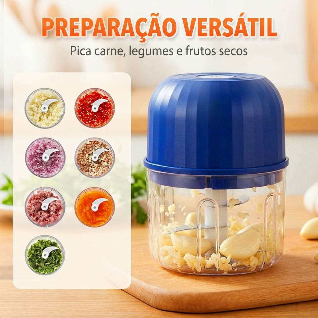 Preparação versátil: pica carne, legumes e frutos secos