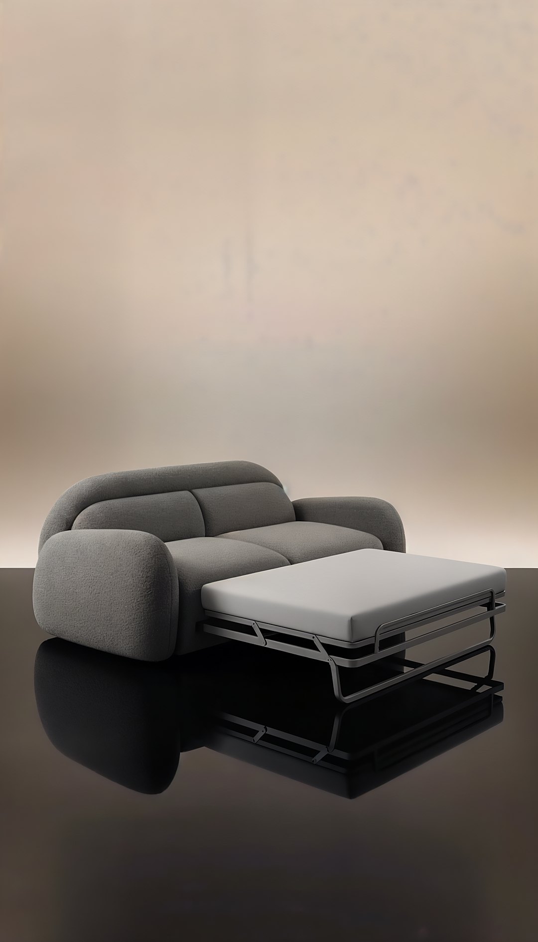 Sofá-cama de bouclé com acabamento premium e linhas modernas