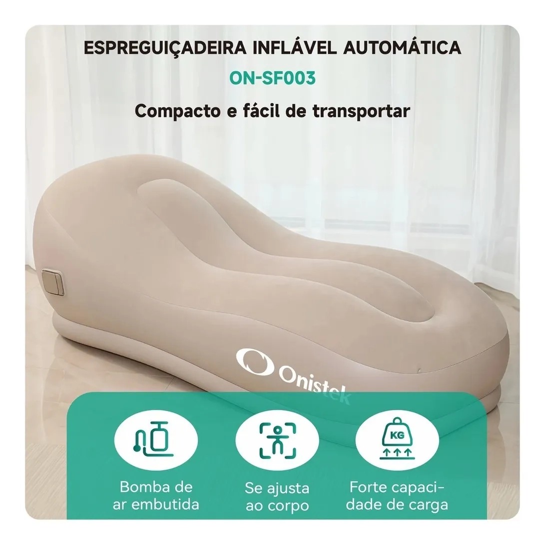 Espreguiçadeira inflável automática com bomba de ar embutida, compacta e fácil de transportar