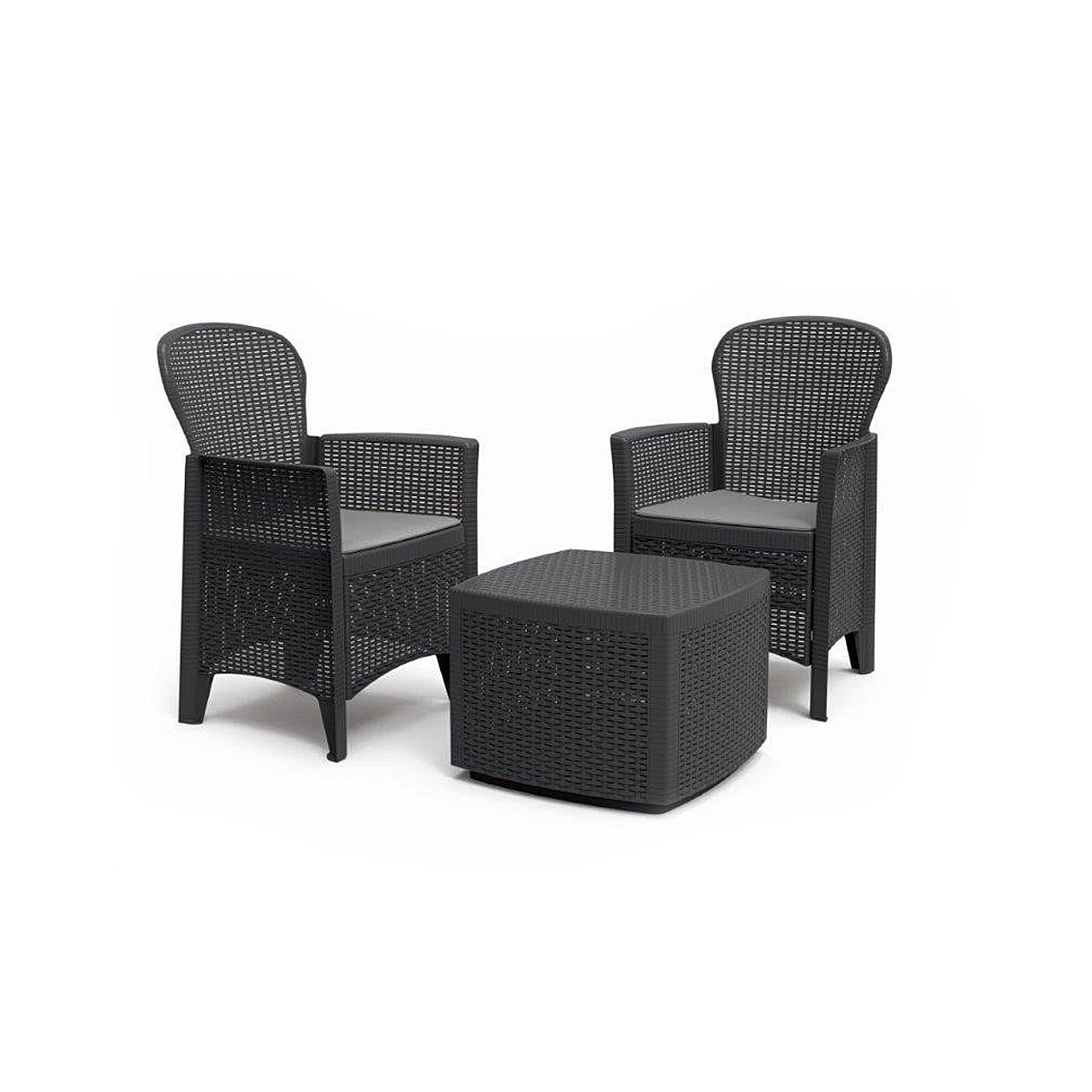 Conjunto de Jardim Tree Antracite IPAE-PROGARDEN — 2 Cadeirões + Mesa + 2 Almofadas