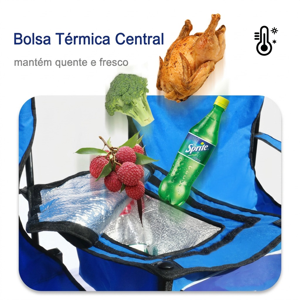 Bolsa térmica central isolada que mantém bebidas e comida frescas