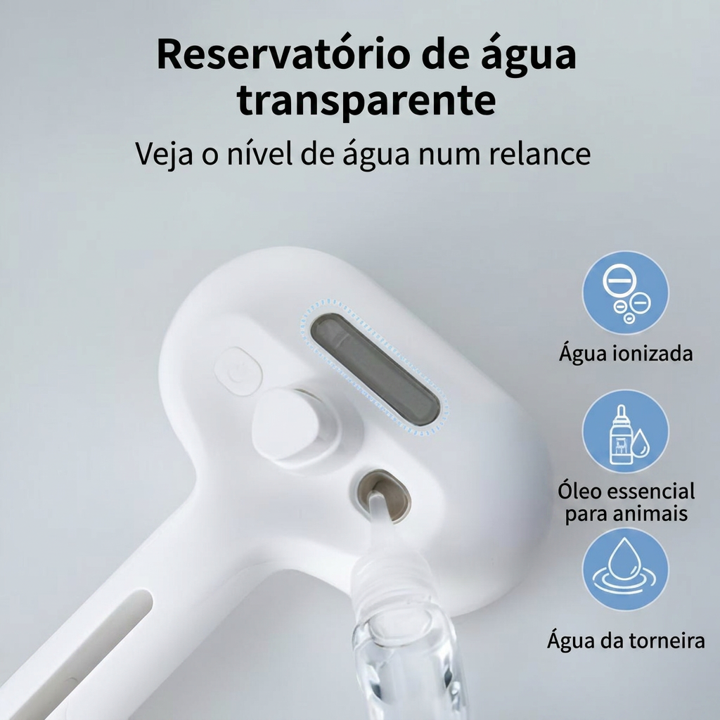 Reservatório de água transparente: água ionizada, óleo essencial ou água da torneira