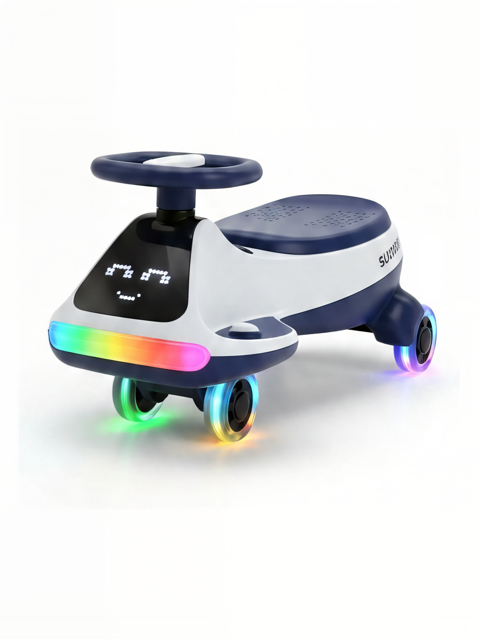 Carro de baloiço infantil com luzes LED RGB e carinha animada