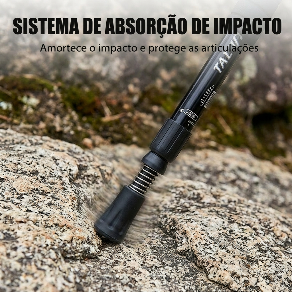 Sistema de absorção de impacto do bastão a apoiar numa rocha