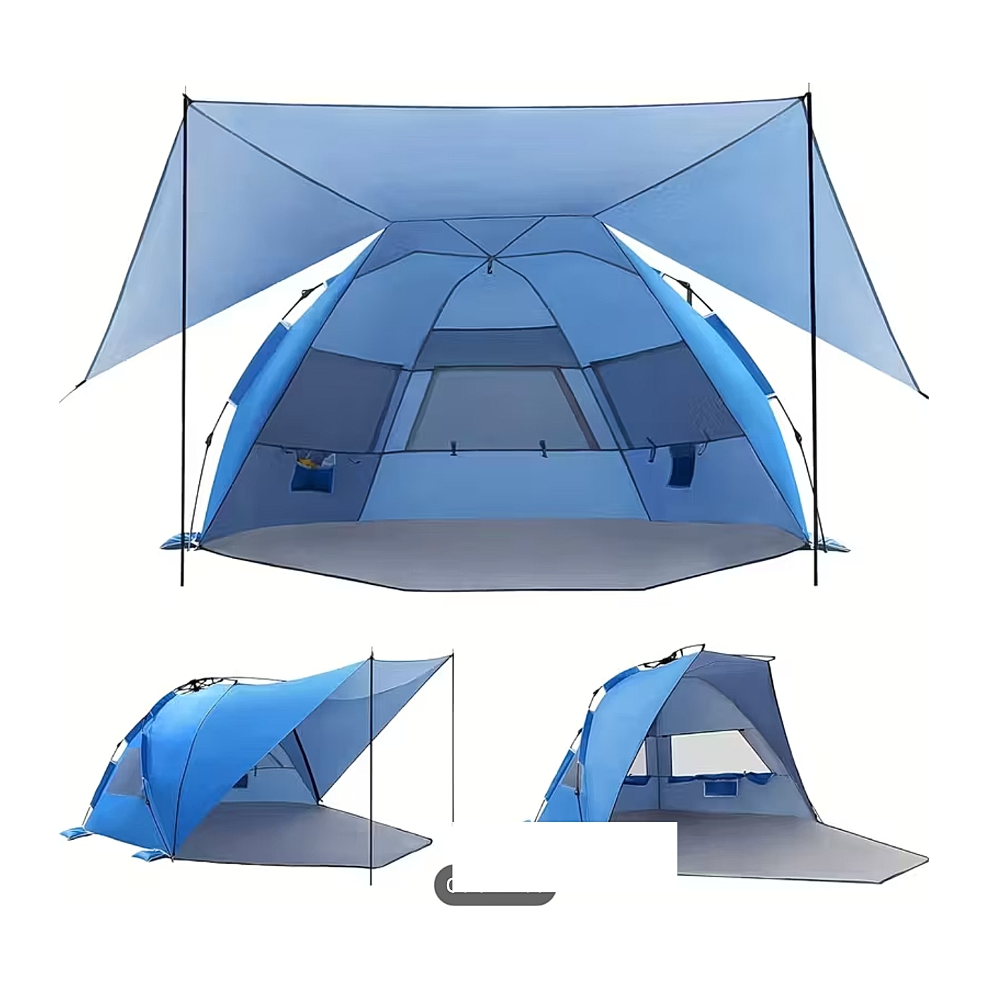 Tenda de Praia Pop-Up 360° com Cobertura Amovível para 4-6 Pessoas