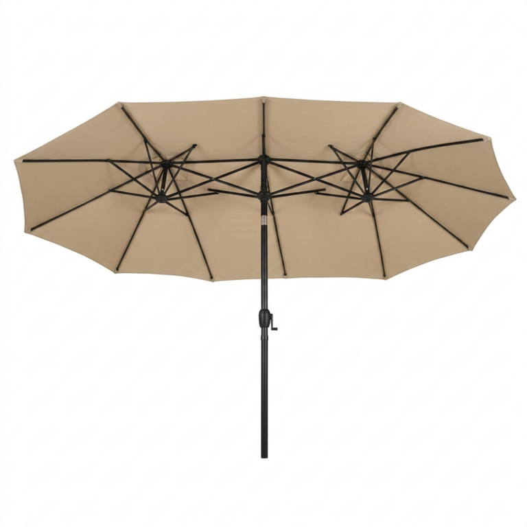Guarda-Sol de Pátio Duplo 4,5 m com Manivela — Dupla Cobertura, Tecido Impermeável, Sistema de Ventilação, para Jardim, Piscina e Terraço