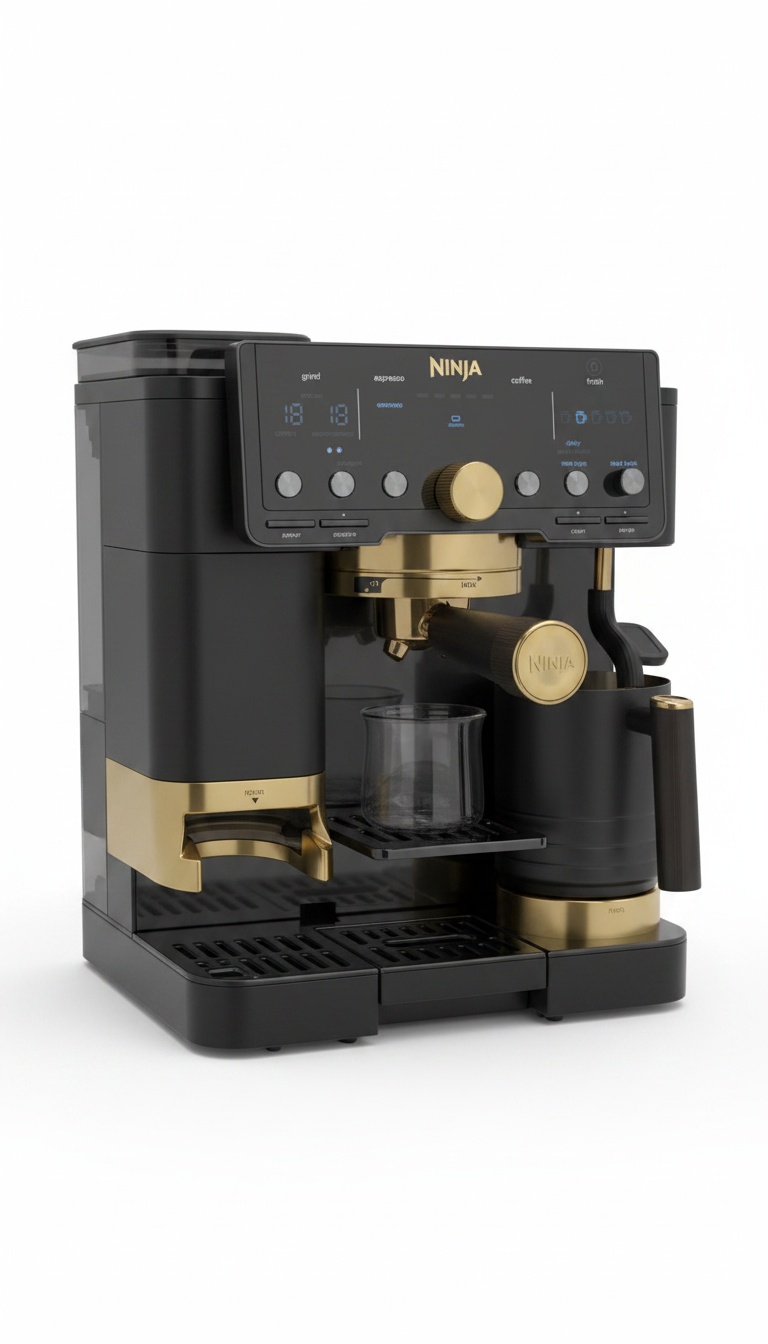 Máquina de Café Espresso Automática com Moinho e Vaporizador de Leite — Preto e Dourado
