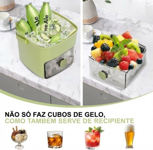 Forma de Cubos de Gelo com Botão, Tampa e Balde de Arrumação