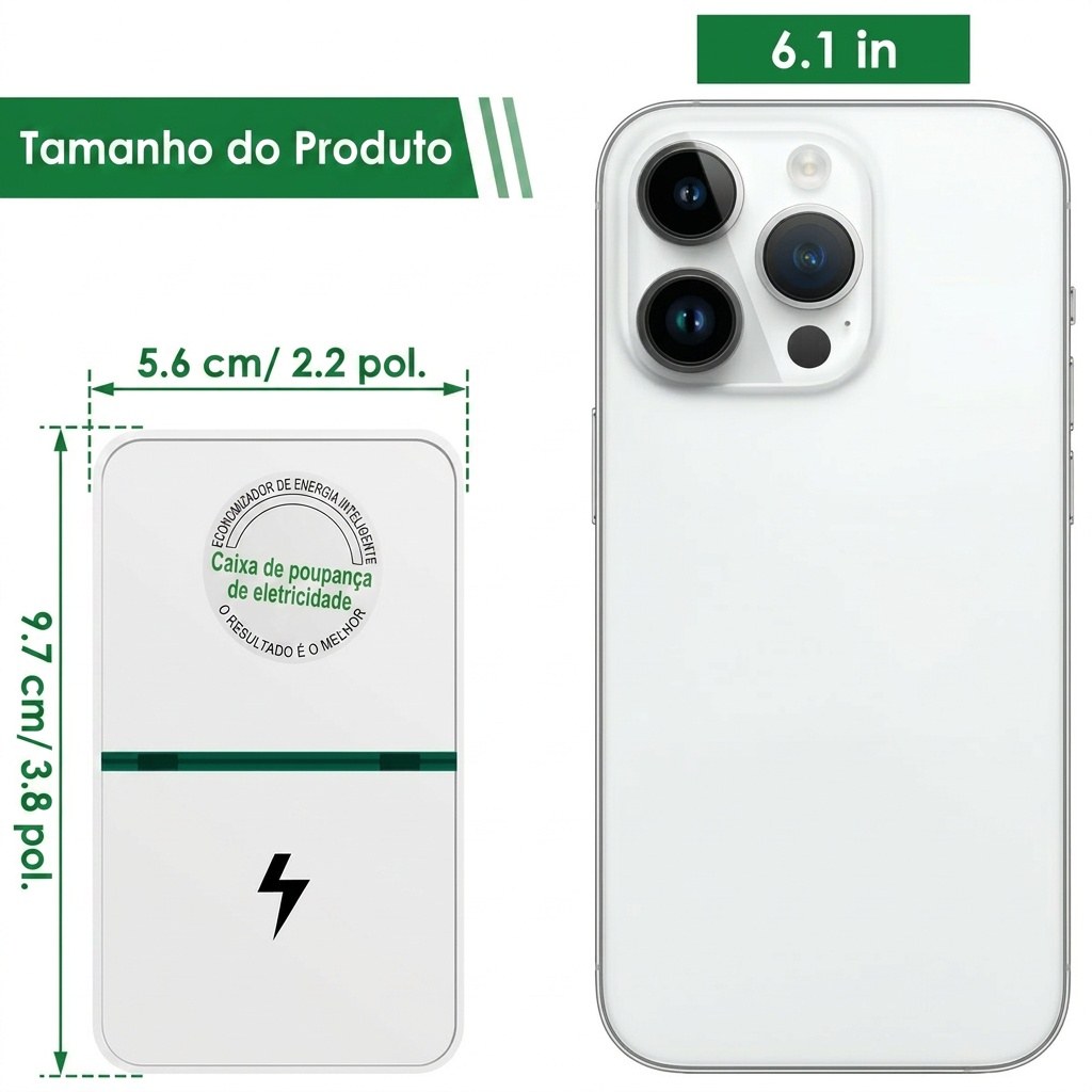 Compacta: cerca de 9,7 cm — do tamanho da palma da mão.