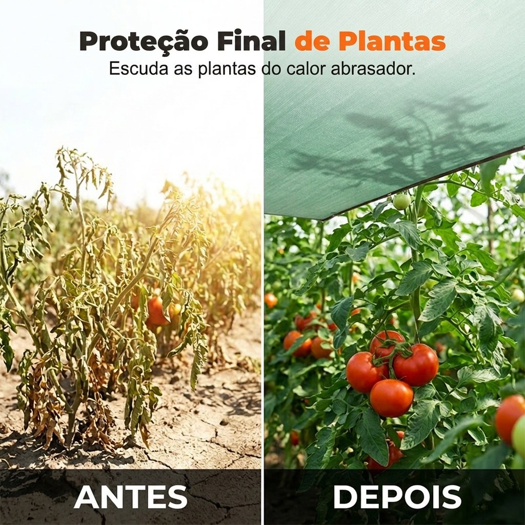 Antes e depois: plantas protegidas do calor que queima.