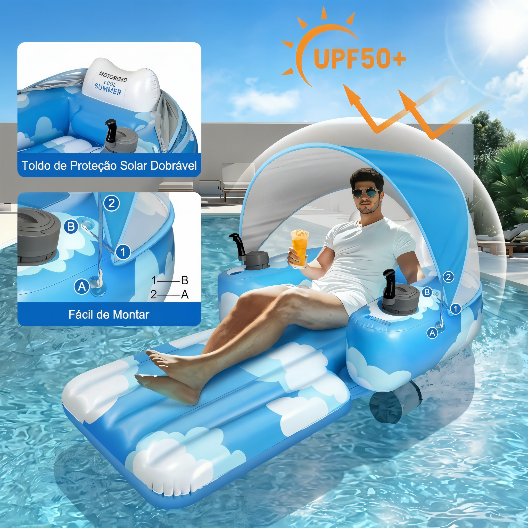 Oásis Flutuante | Boia Elétrica Premium com Toldo UPF50+ - Image 3