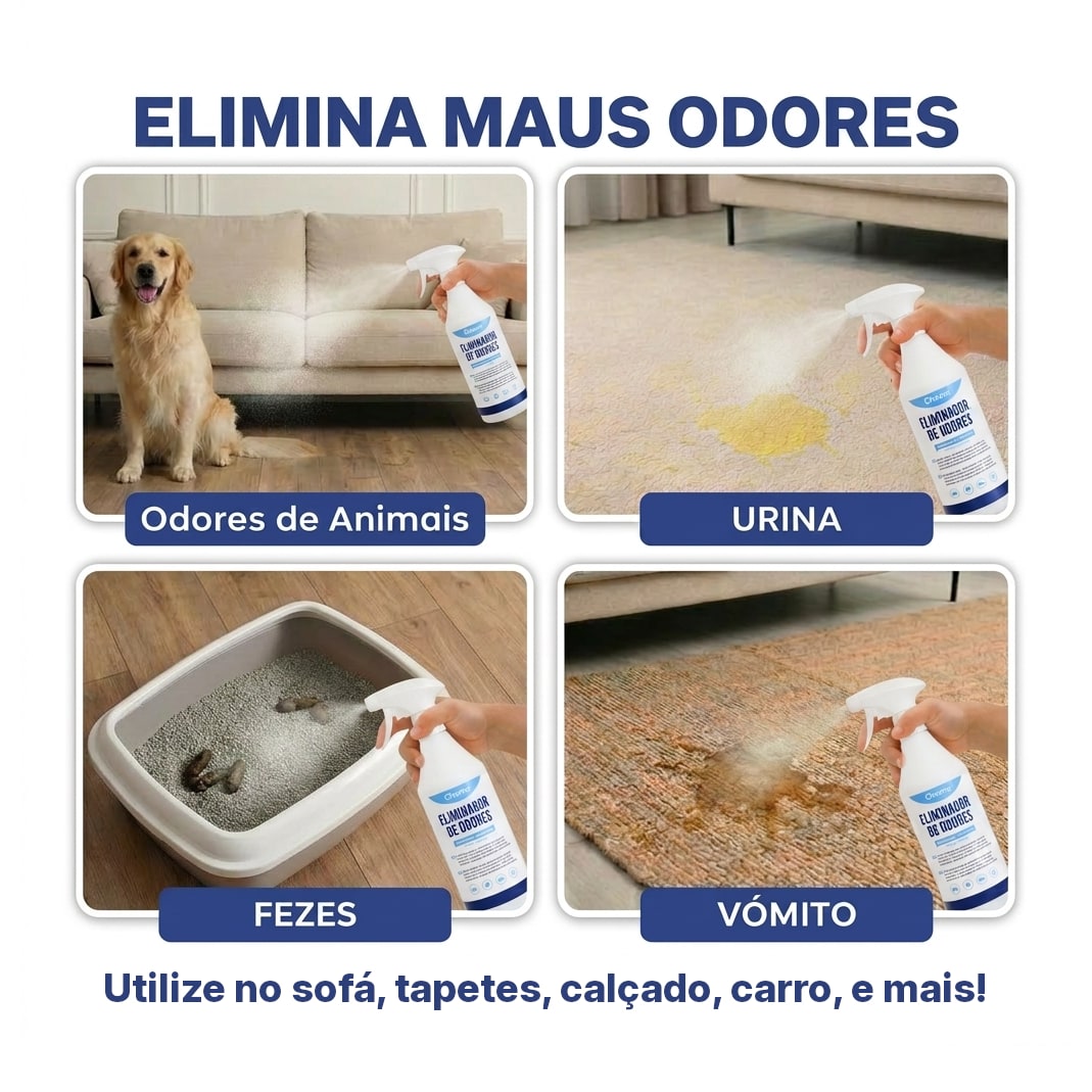 Elimina os maus odores em animais, urina, fezes, vómito e muito mais.