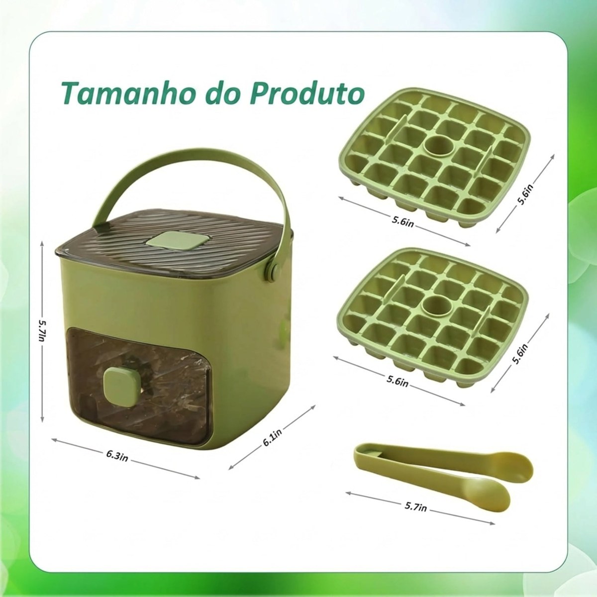 Conjunto completo: tampa, balde, 2 formas e colher.