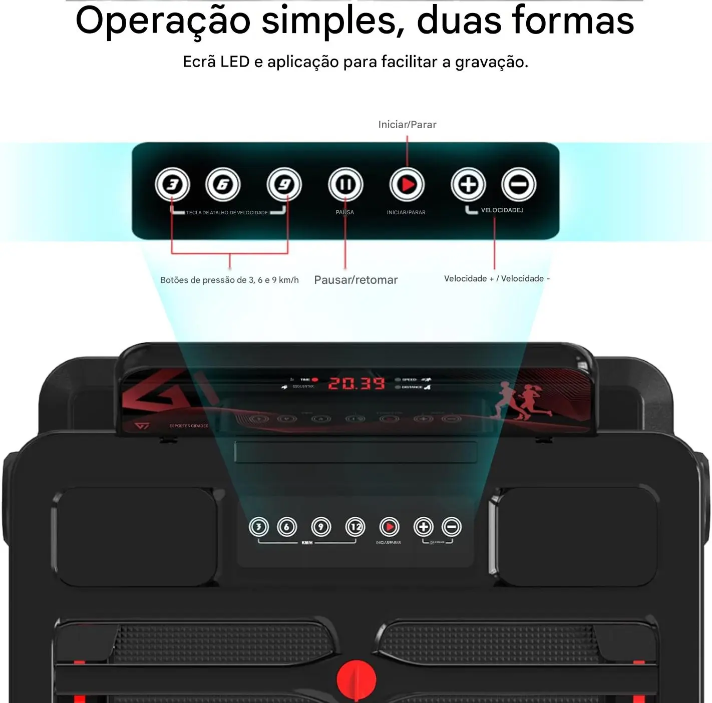 Passadeira dobrável com suporte para tablet e braços de apoio