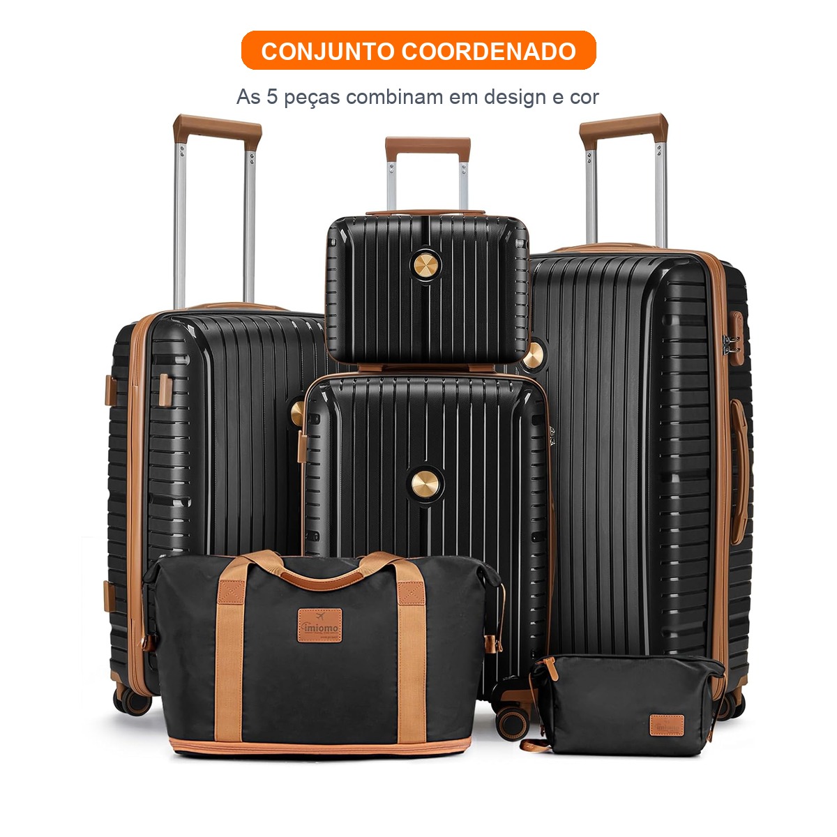 Conjunto coordenado de 5 peças — toda a família pronta para embarcar.