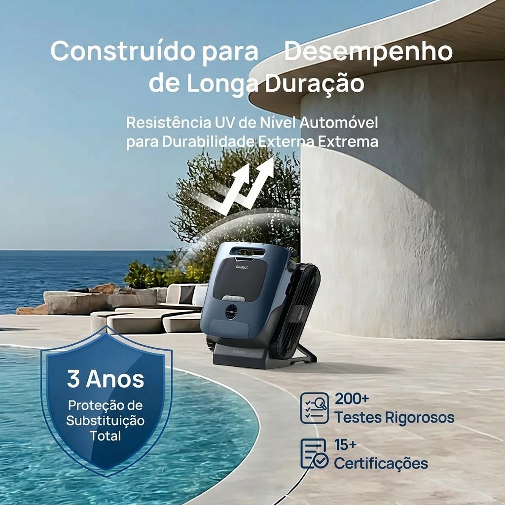Construído para durar: 200+ testes, 15+ certificações, garantia de 3 anos.