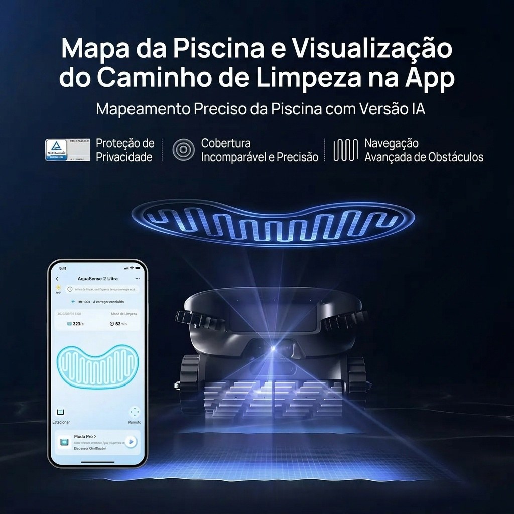 Mapeamento por IA com visualização do percurso na app — cobertura total.
